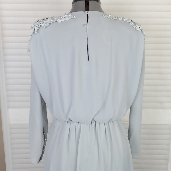 Ursula of Switzerland | 8P | blue chiffon long sleeve blouson gown | Vtg - Picture 9 of 14
